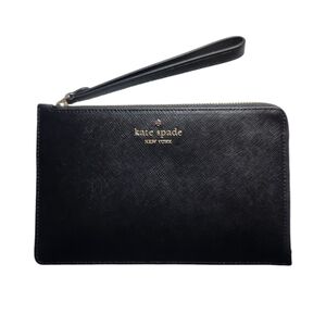 Kate Spade Black Leather Medium Zip Wrislet Wallet Minimalist Preppy